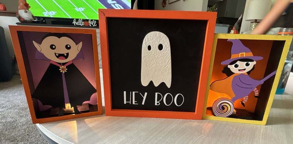 NEW 3 piece At Home Halloween Shadow Box Wall Decor Vampire Ghost Witch